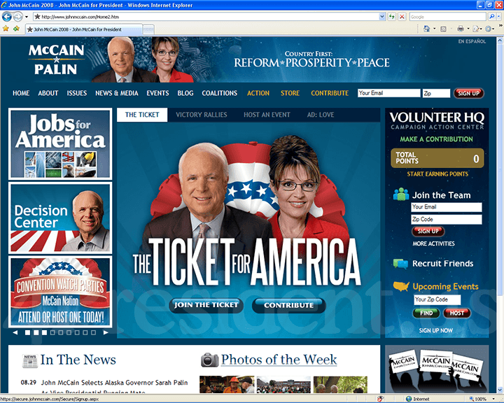 John McCain 2008 Website, August 29, 2008