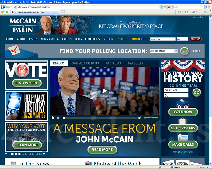 John McCain 2008 Website, November 4, 2008