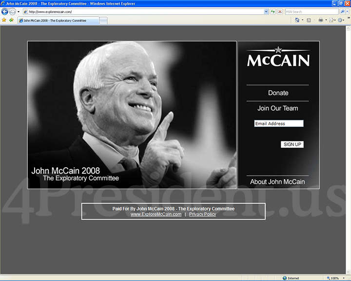 John McCain 2008 Website, November 15, 2006