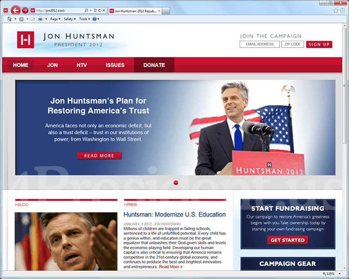 Jon Huntsman 2012 Website, January 16, 2012
