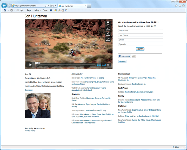 Jon Huntsman 2012 Website, June 15, 2011