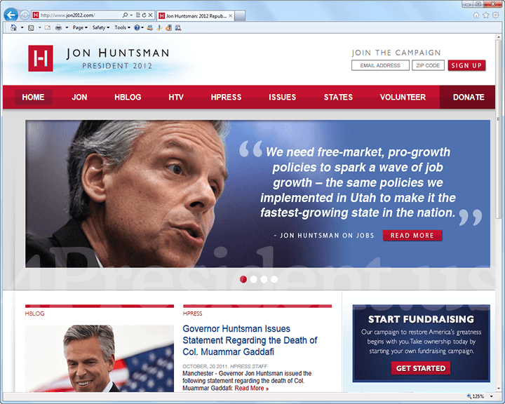 Jon Huntsman 2012 Website, October 20, 2011