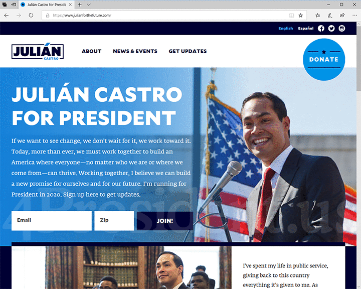 Julián Castro 2020 Website, January 12, 2019