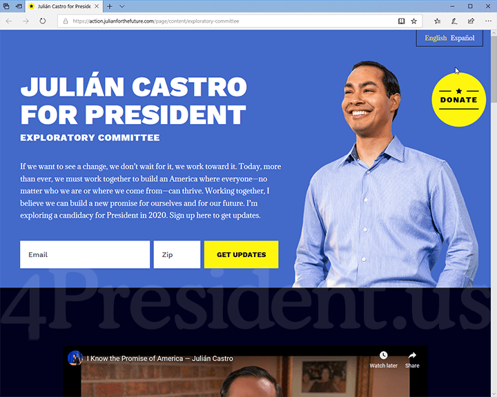 Julián Castro 2020 Website, December 12, 2018