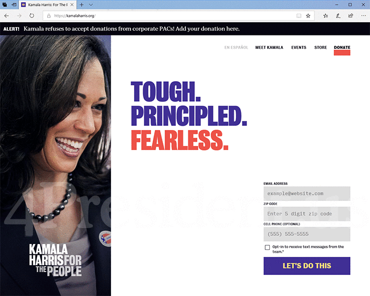 Kamala Harris 2020 Website, January 21, 2019
