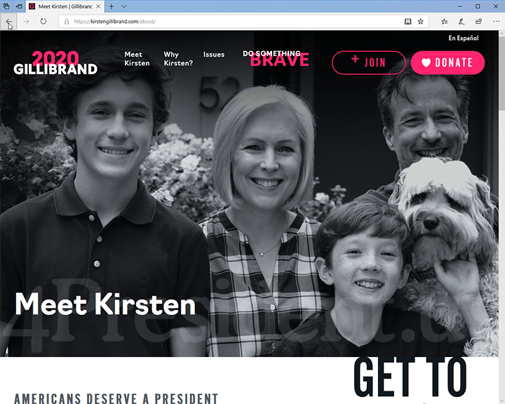 Kirsten Gillibrand 2020 Website, March 17, 2019