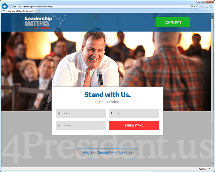 Chris Christie Leadership Matters for America PAC 2016 Website