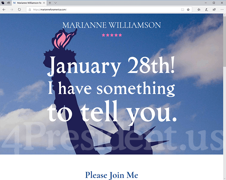 Marianne Williamson 2020 Website, January 7, 2019