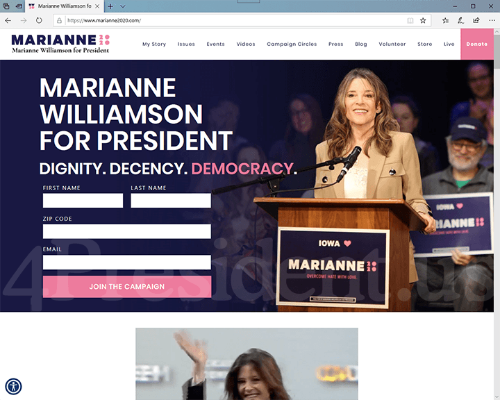 Marianne Williamson 2020 Website, January 10, 2020