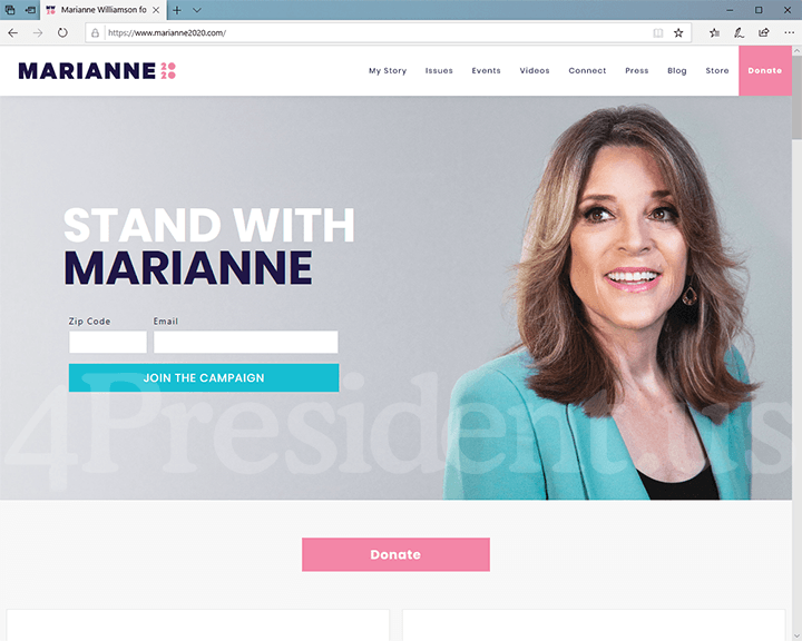 Marianne Williamson 2020 Website, June 30, 2019