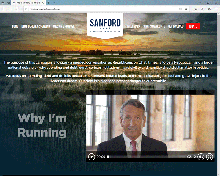 Mark Sanford 2020 Website, September 8, 2019