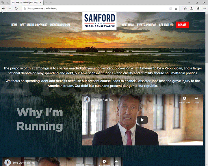 Mark Sanford 2020 Website, November 12, 2019