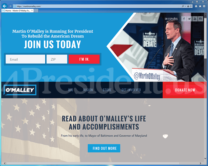Martin O'Malley 2016 Website, February 1, 2016