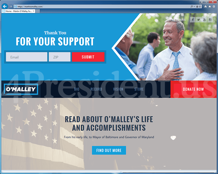 Martin O'Malley 2016 Website, February 1, 2016