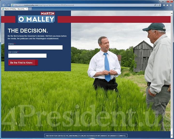 Martin O'Malley 2016 Website, May 14, 2015