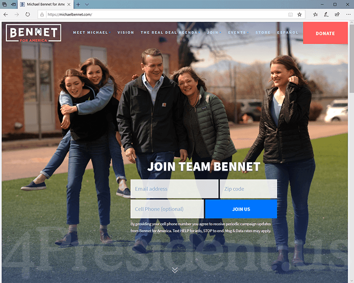 Michael Bennet 2020 Website, February 11, 2020