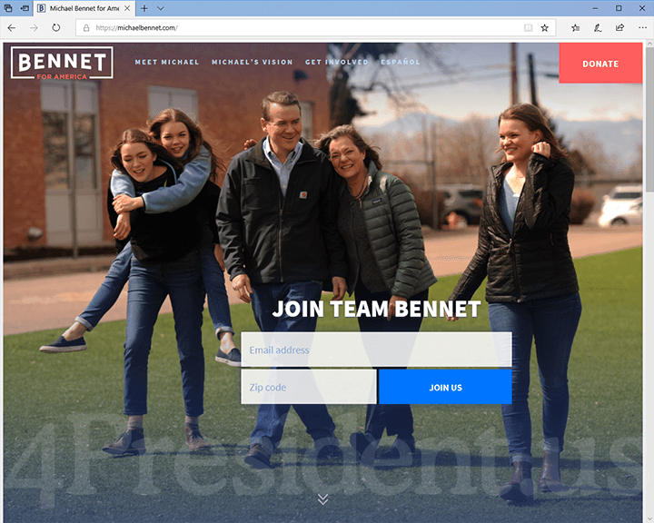 Michael Bennet 2020 Website, May 2, 2019