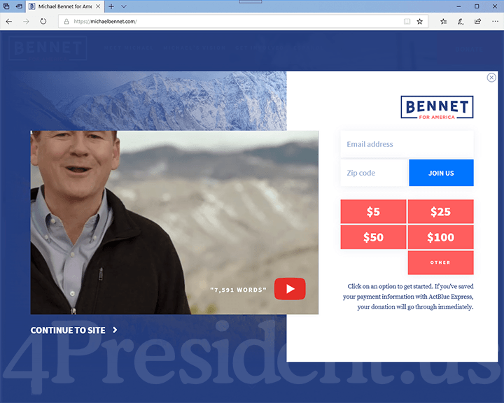 Michael Bennet 2020 Website, May 2, 2019