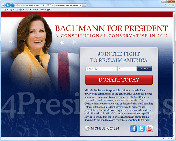 Michele Bachmann 2012 Website, June 13, 2011