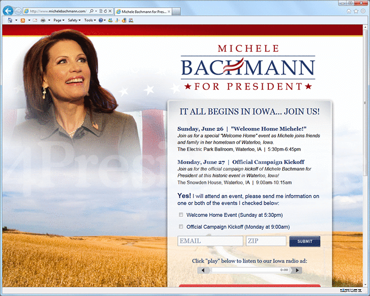 Michele Bachmann 2012 Website, June 24, 2011