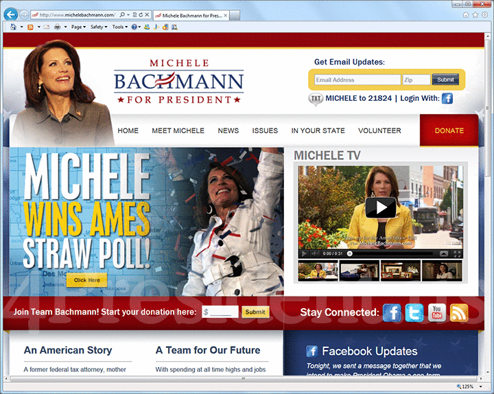 Michele Bachmann 2012 Website, August 13, 2011