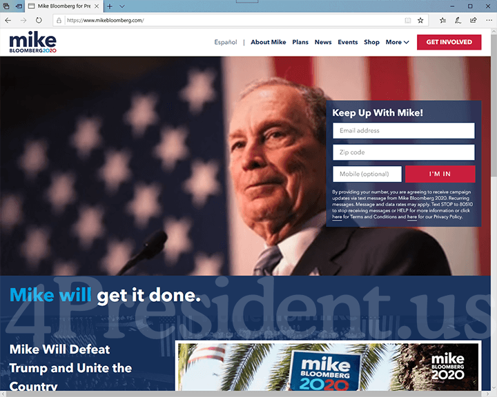 Mike Bloomberg 2020 Website, March 3, 2020