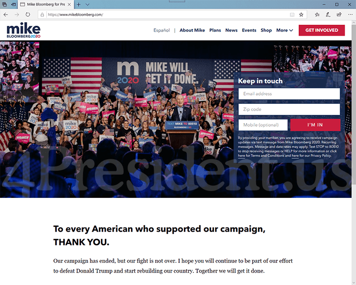 Mike Bloomberg 2020 Website, March 4, 2020