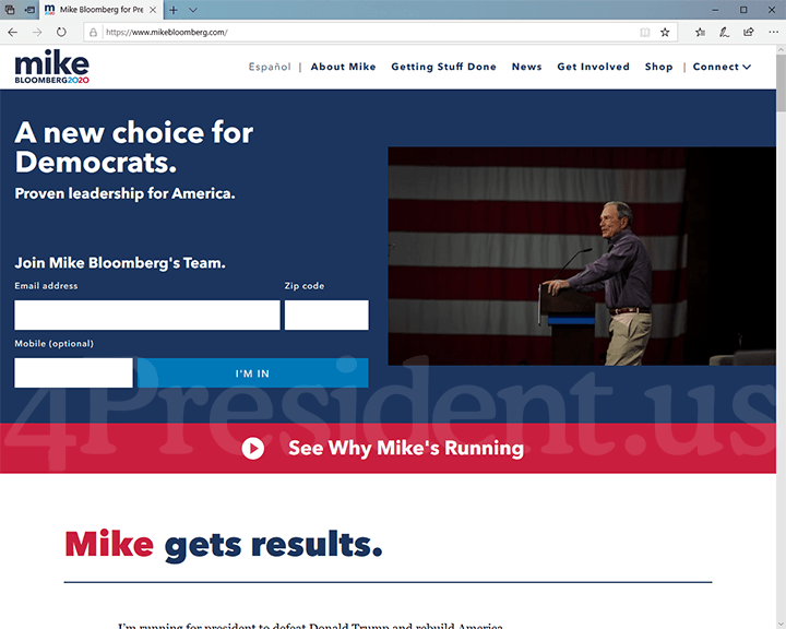 Mike Bloomberg 2020 Website, November 24, 2019