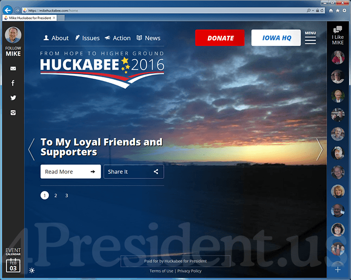Mike Huckabee 2016 Website, February 2, 2016