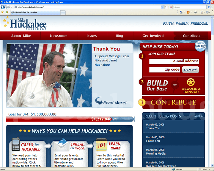 Mike Huckabee 2008 Website, March 5, 2008