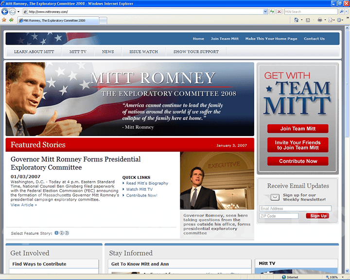 Mitt Romney 2008 Website, January 3, 2007