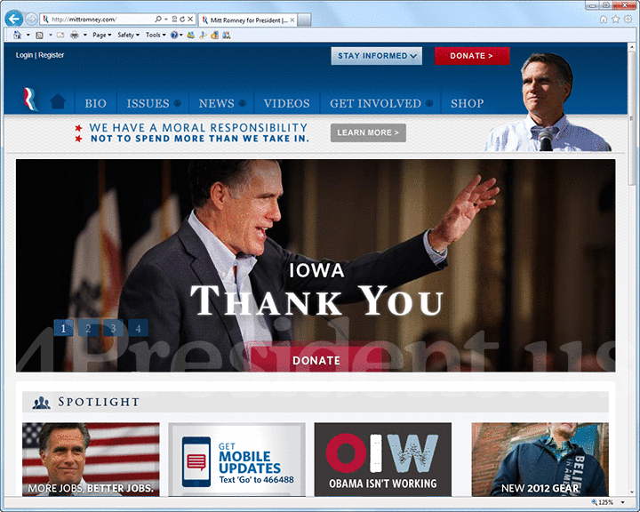 Mitt Romney 2012 Website, January 4, 2012