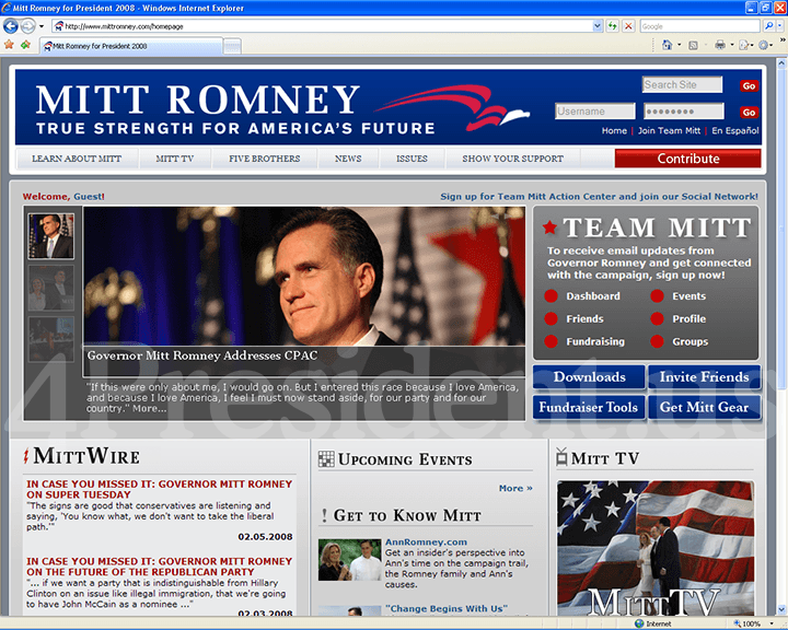 Mitt Romney 2008 Website, February 7, 2008