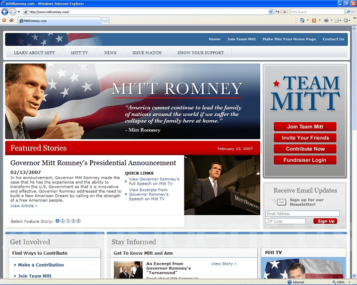 Mitt Romney 2008 Website, February 13, 2007