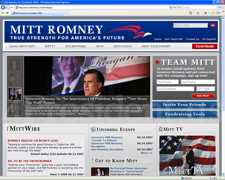 Mitt Romney 2008 Website, June 14, 2007