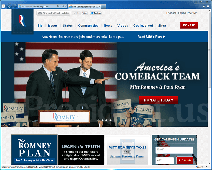 Mitt Romney 2012 Website, August 11, 2012