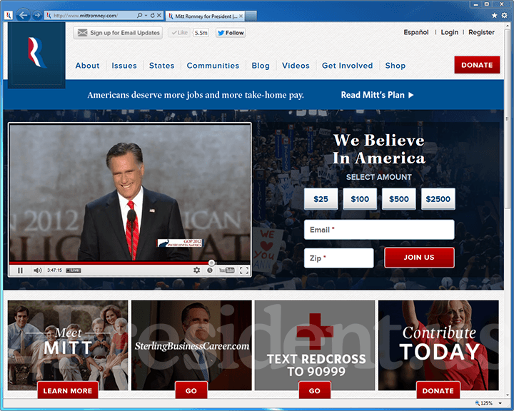 Mitt Romney 2012 Website, August 30, 2012