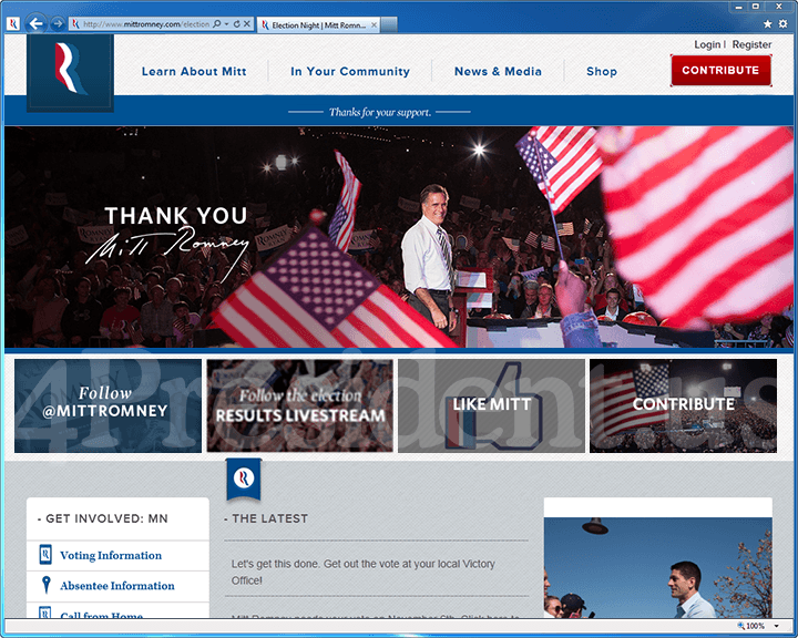 Mitt Romney 2012 Website, November 7, 2012