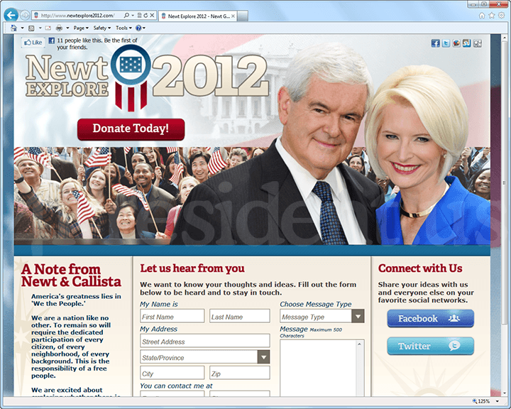 Newt Gingrich 2012 Website, March 3, 2011