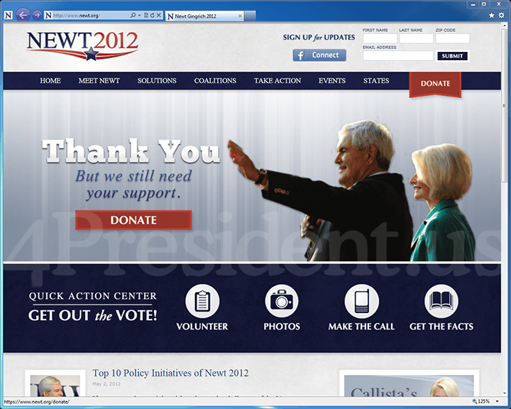 Newt Gingrich 2012 Website, May 2, 2012