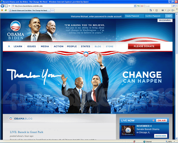 Barack Obama 2008 Website, November 4, 2008