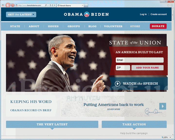 Barack Obama 2012 Website, January 24, 2012