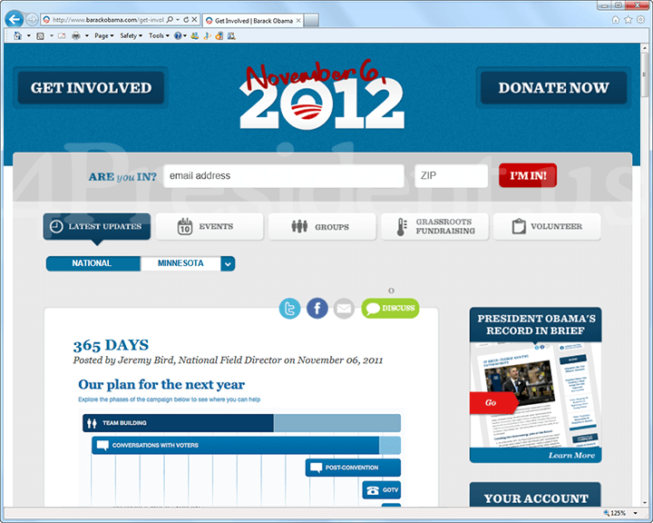 Barack Obama 2012 Website, November 6, 2011