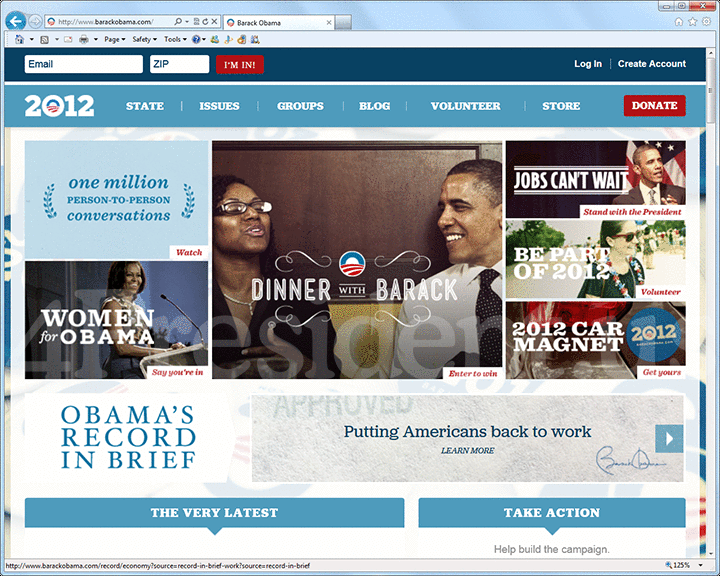 Barack Obama 2012 Website, November 18, 2011