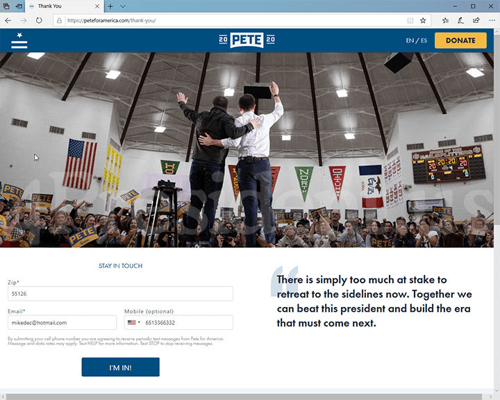 Pete Buttigieg 2020 Website, March 1, 2020