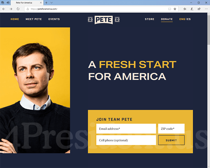 Pete Buttigieg 2020 Website, April 14, 2019