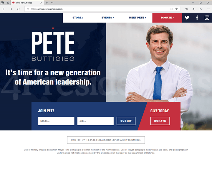 Pete Buttigieg 2020 Website, April 14, 2019