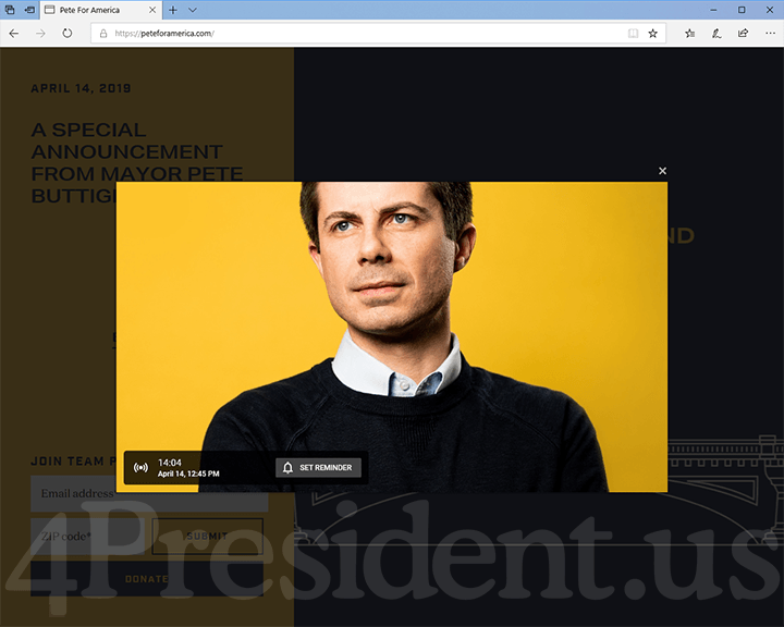 Pete Buttigieg 2020 Website, April 14, 2019