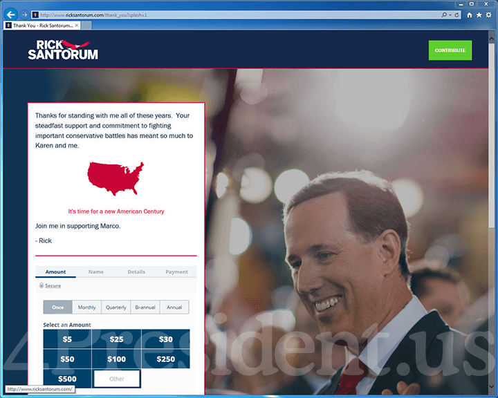 Rick Santorum 2016 Website, February 3, 2016