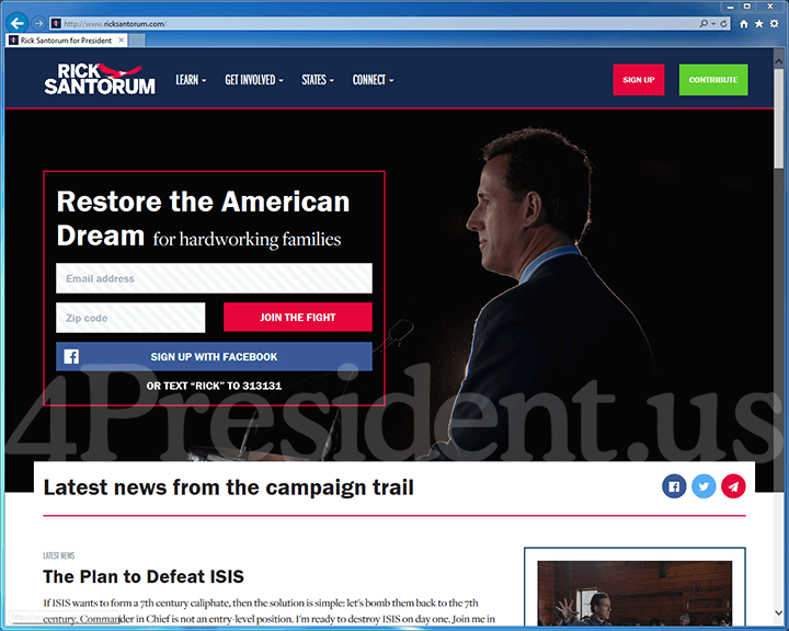 Rick Santorum 2016 Website, February 3, 2016